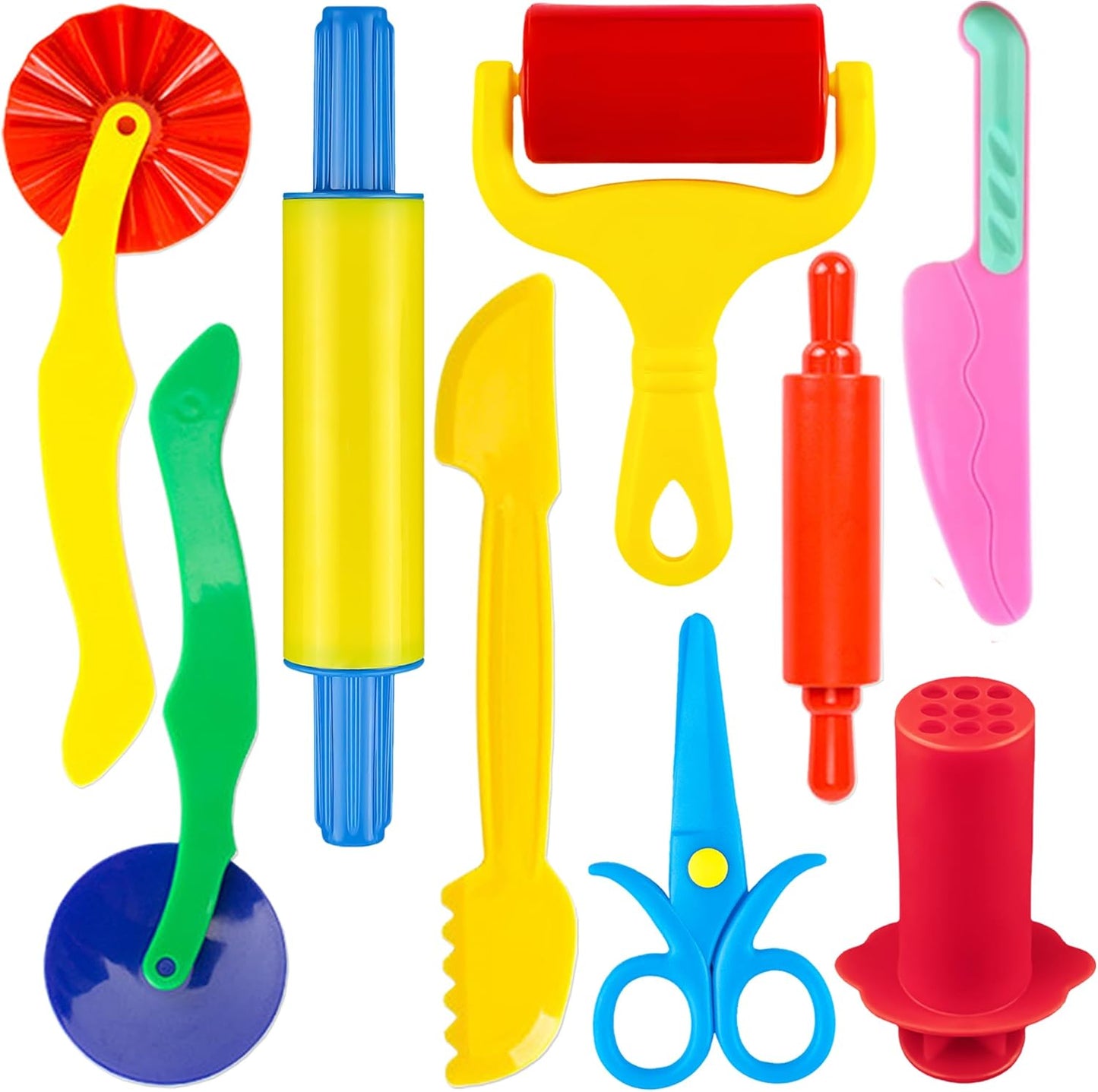 Dough Tools for Kids,9-Piece Kids Clay and Dough Tool Kit– Includes Roller, Rolling Pins, Cutting Tools, Safe Scissors & Plastic Knife for Fun DIY Craft Activities
