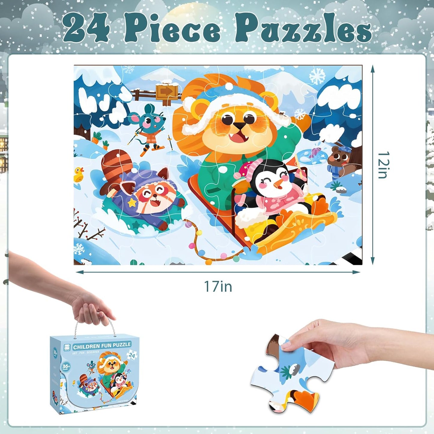 Jumbo Floor Puzzle for Kids, Large Jigsaw Puzzles 24 Piece for Kids Ages 3-5,Preschool Learning & Education Toys, Gifts for 4-8 Year Old Boys and Girls (Jungle Animals)