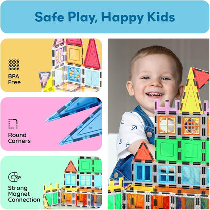 PicassoTiles 101 Piece Magnetic Tile Building Blocks Set with Durable Storage Bag STEM Educational Construction Magnet Toy Kit for Toddlers Preschool Kids Boys Girls Age 3 Plus Indoor Learning PT06