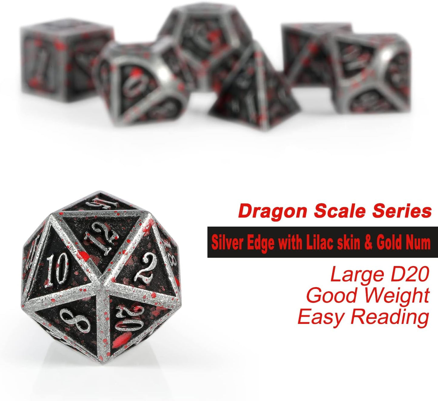 DnDnD Heavy Polyhedral Metal Dice Set with Metal Box, 7-die Shiny Blue Surface with Golden Number for RPG,Dungeons and Dragons,Pathfinder,Shadowrun,D&D,Role Palying Game and Math Teaching - Colors B