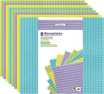 Building Bricks Baseplates Multipack 32x32 Stud, 8 Pack of Base Plates in Color of Black, Dark Grey, Light Grey & White, Foundation & Display for Building Blocks, 10x10 in. (25.5x25.5 cm)