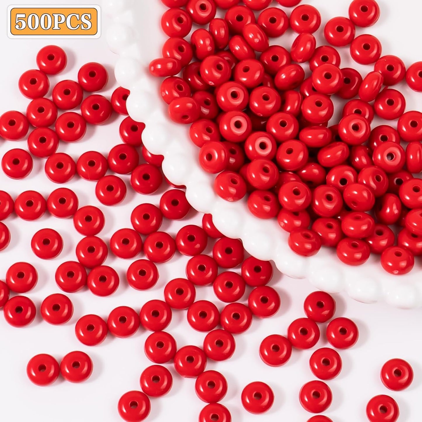 500PCS 8mm Acrylic Lentil Beads, White Abacus Beads Loose Beads for Crafts, Acrylic Spacer Beads for Jewelry Bracelet Necklace Making, Beads for Pens Charms Crafts, Small