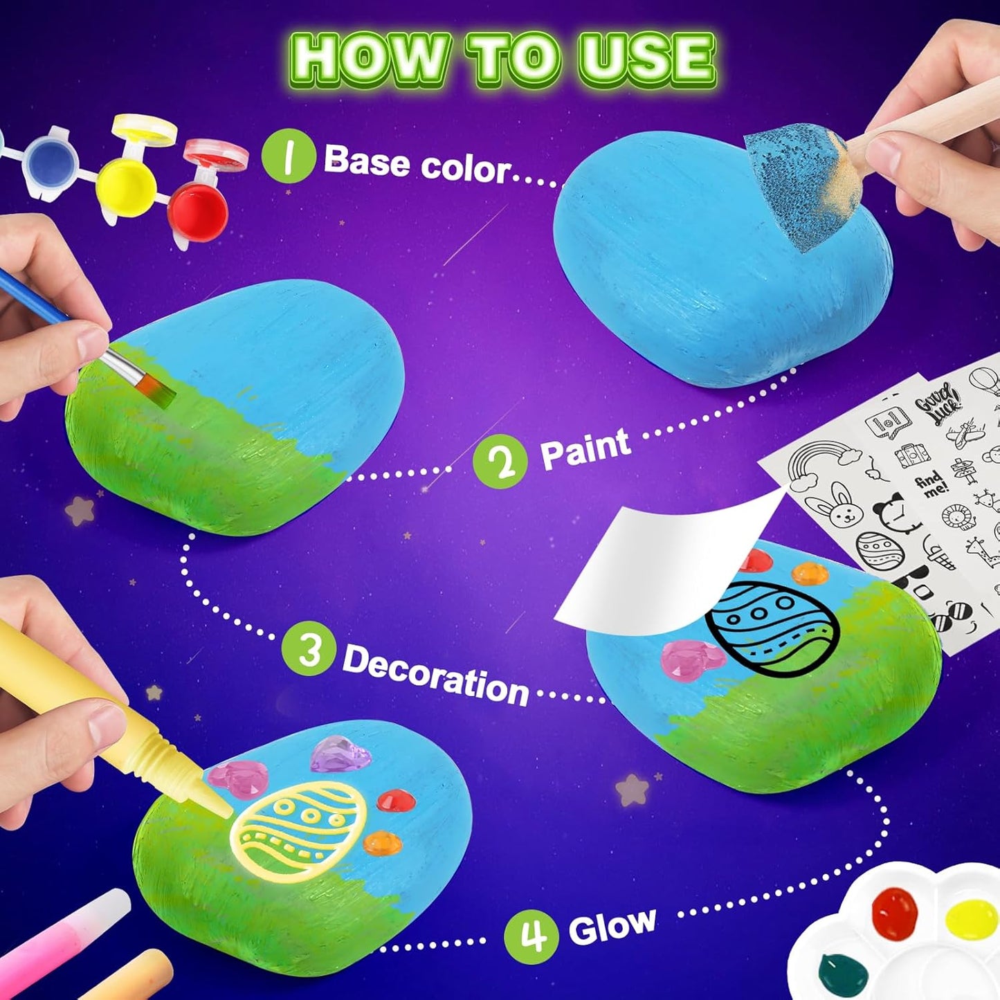 Toidgy Rock Painting Kit for Kids - Glow in The Dark, Arts and Crafts Gift for Boys Girls Ages 4-12, Craft Kits Art Supplies for Kids Activities, Creative Art Toys Age 4, 5, 6, 7, 8, 9, 10, 11, 12