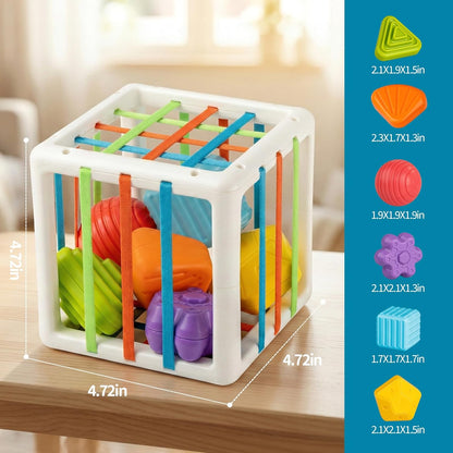 Aprilwolf Montessori Sensory Cube for Toddlers 18 Months + | Educational Activity Center with Elastic Sides | Baby Learning Toys, Wonderful Gift for Birthday Boys & Girls