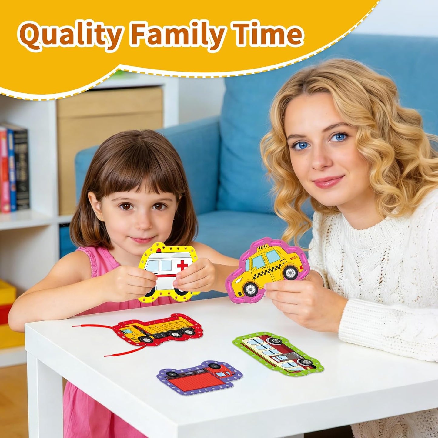 Vehicle Lacing Cards,Double Side Toddler Sewing Kit for Kids,Fine Motor Skills Toys,Shoe Tying Practice,Manipulatives for Preschoolers,Classroom Must Haves,Preschool Learning Activities