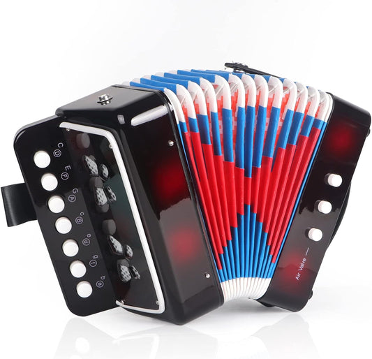 Horse Kids Accordion, 10 Keys Button Control Kid Accordions Musical Instruments for Child Children Toddlers Beginners Accordian Lightweight 7 key 3 Bass Mini Acordeón Toy Acordeones Para Miños Black