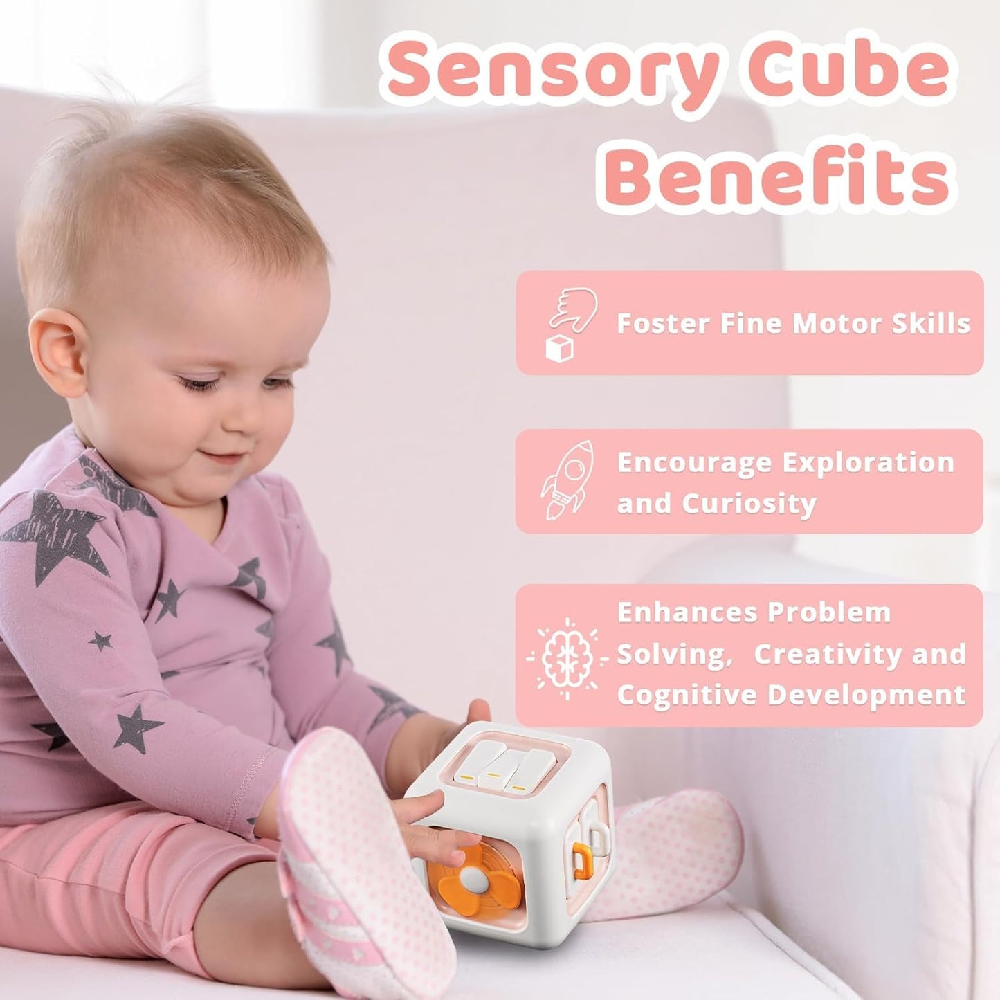 SOCBTNSO Busy Cube Toy for 1 Year Old Boy, Montessori Toys for 1+ Year Old, Travel Sensory Toys for Toddlers 1-3, Learning Fine Motor Skills| 1st Birthday Gifts 6 9 12 Months Baby