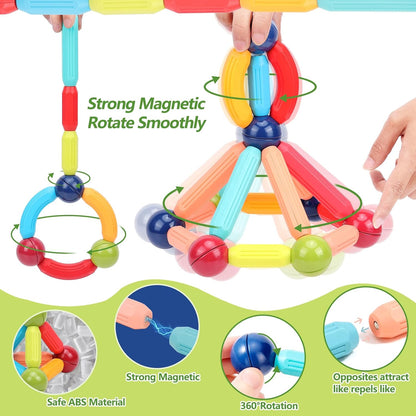 COUOMOXA Magnetic Toy Montessori for Kids: 3 4 5 6 7 8 9 10 11 12 Years Old Kids Building Sticks - Magnetic Creative Toy Age 3-12 Playroom Family - Christmas Birthday Gift for Boys Girls