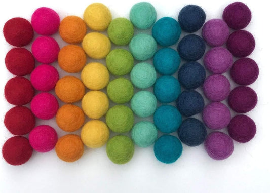 Rainbow Large Felt Balls | Montessori Wool Pom Poms for Baby, Crafts, Cats, Essential Oils, Felting & Garland | 7 ROYGBIV Colors | 4 CM (1.75-2") Jumbo Size | Muslin Storage Bag