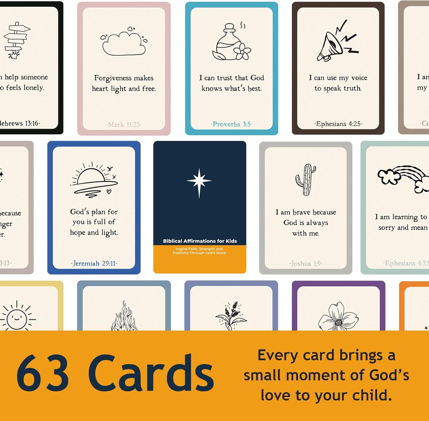 Easter Gifts for Kids - 63 Biblical Affirmation Scripture Cards to Build Faith & Confidence, Christian Bible Verse Cards for Daily Encouragement for Boys & Girls