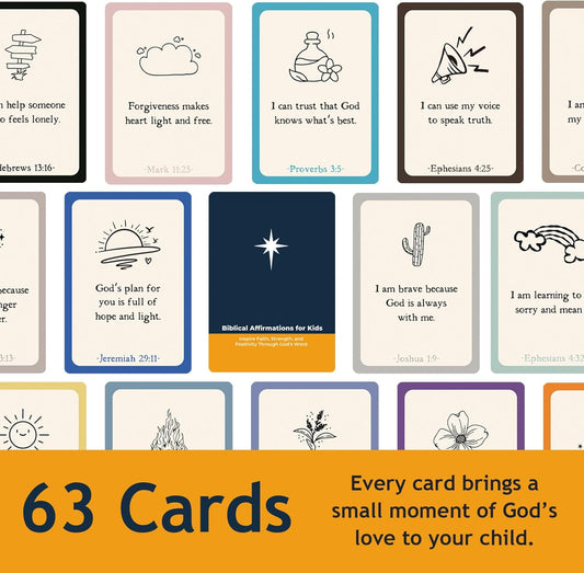 Easter Gifts for Kids - 63 Biblical Affirmation Scripture Cards to Build Faith & Confidence, Christian Bible Verse Cards for Daily Encouragement for Boys & Girls