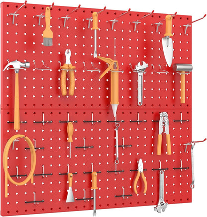 TORACK Metal Pegboard Wall Organizer 24" x 24" or 12" x 48", 70 PCS Tools Storage Pegboard for Garage Tool Organizer Pegboard with Peg Board Hooks for Workbench(Blue)