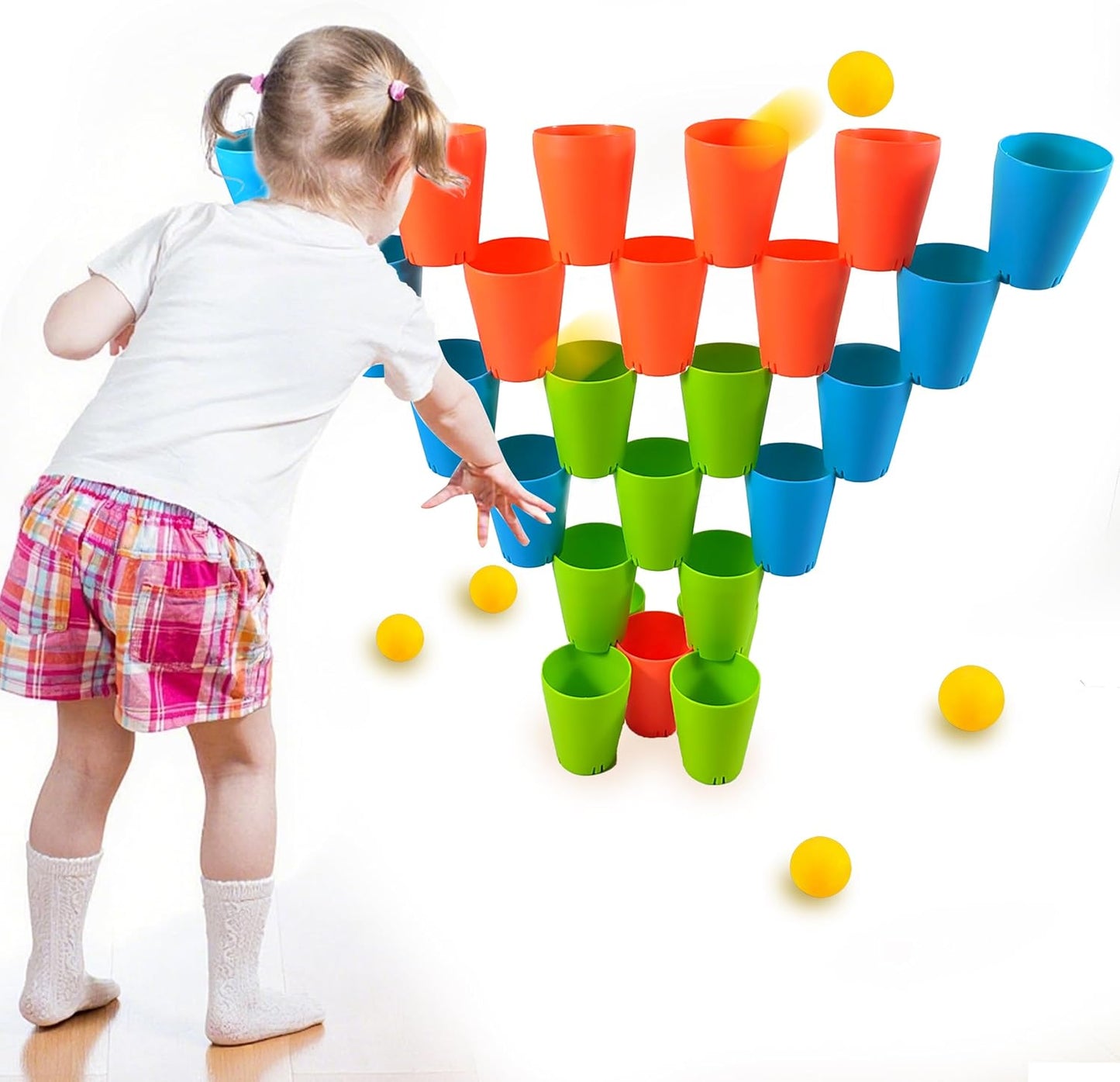 3-in-1 Cup Stacking Set; Toddler to Young Kids Quick Stacking Cups Game; Montessori Stackable Cups to Develop Hand-Eye Coordination, Motor Skills and Creative Play; Stack Cups and Ball Game; Ages 3+