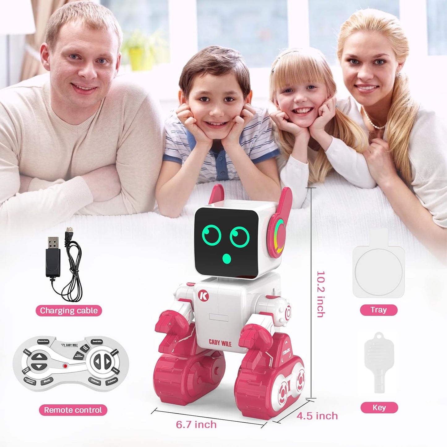okk Robot Toys for Kids, Programmable Remote Control Robot, Interactive Toys with Coin Bank, LED and Tray, Walking Talking Singing Dancing Gift for Boys Girl（White）