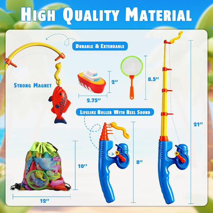 CozyBomB™ Magnetic Fishing Toys Game Set for Kids | Water Table Bathtub Kiddie Pool Party Pole Rod Net, Outdoor Plastic Floating Fish, Toddler Bath Color Ocean Sea Animals Birthday Gift Age 3-5 6 4-8