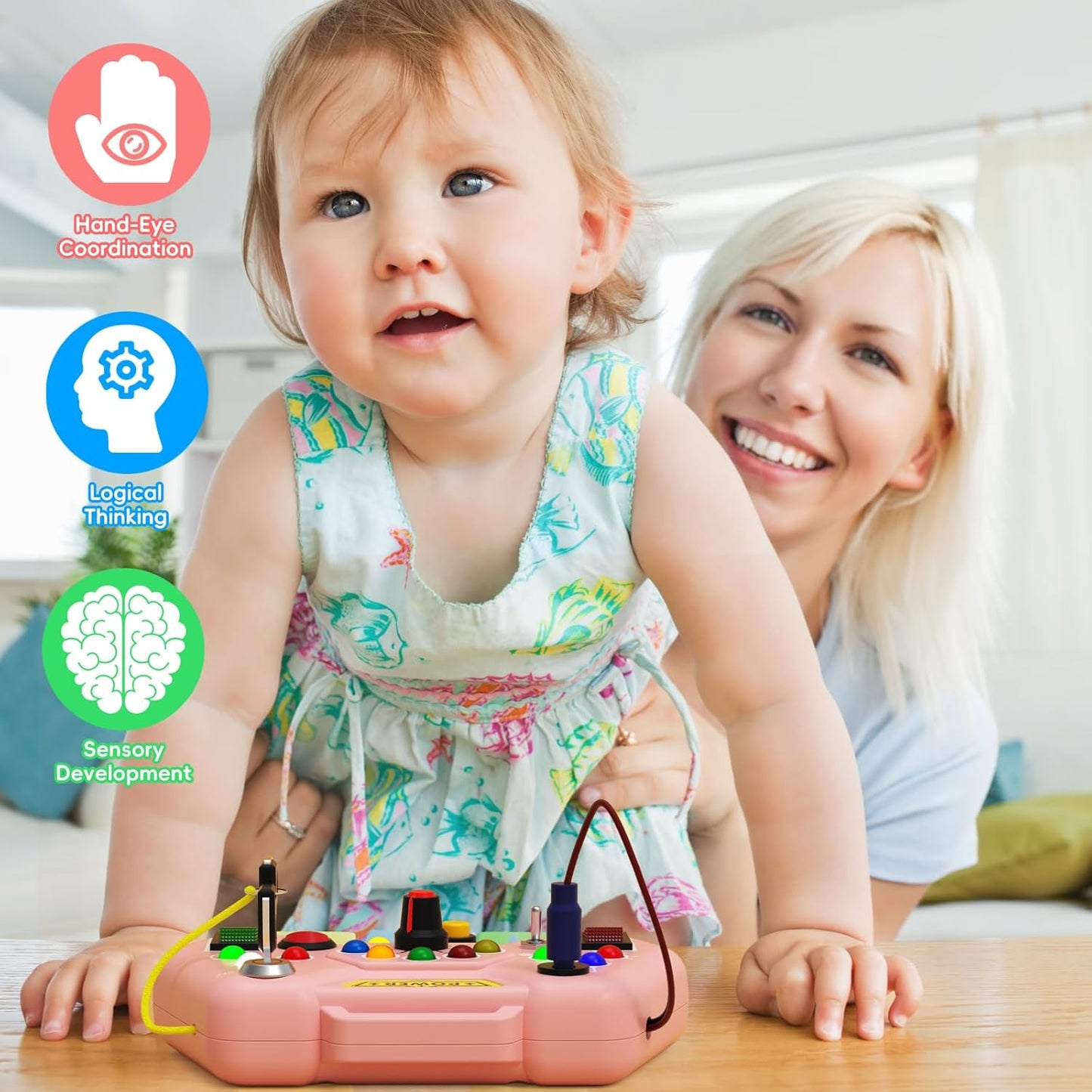 Toddler Busy Board With LED Light - Baby Game Sensory Toy,Light Switches Montessori Toy for 3 Year Old，Kids Educational Learning Activities Toys,Easter Basket Stuffers Ideas for 3 4 5 6 Boys Girls