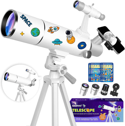 Hawkko Telescope for Adults & Kids Beginners, 80mm Aperture 500mm Telescopes for Adults Astronomy, (20X-150X) Portable Refractor Telescope Kit with Decorate Stickers, Backpack, Phone Adapter-BlackBlue