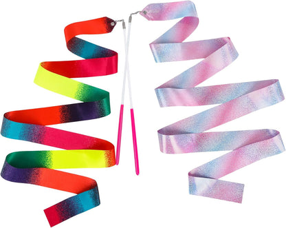 YGEOMER Ribbon Wands, 12pcs Rainbow Gymnastics Ribbons for Kids, Twirling Dance Sticks for Artistic Dancing, Talent Shows & Birthday Party Props