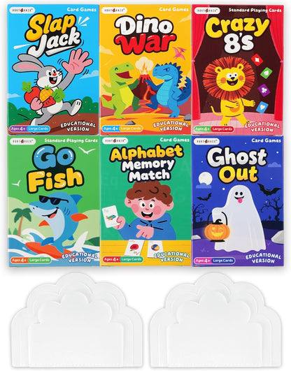 Upgraded Kids Card Games Pack, 6 Decks, Go Fish, Old Maid, Crazy Eights, Memory Match, Slap Jack, War, Playing Cards, Easter Basket Stuffers, Stocking Stuffers