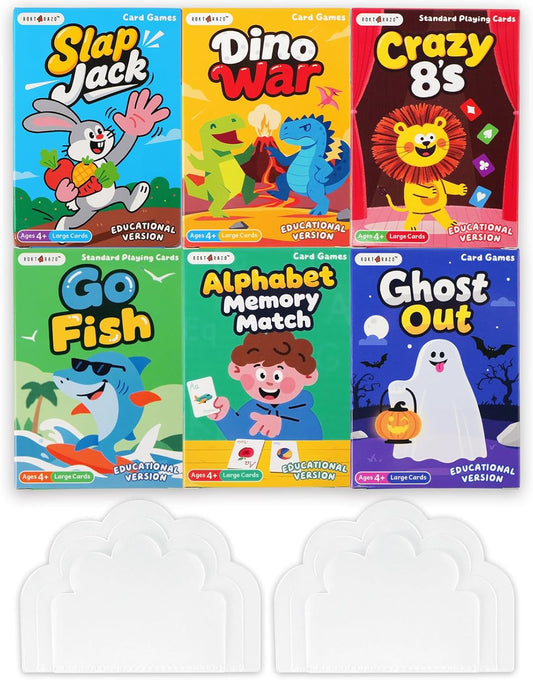 Upgraded Kids Card Games Pack, 6 Decks, Go Fish, Old Maid, Crazy Eights, Memory Match, Slap Jack, War, Playing Cards, Easter Basket Stuffers, Stocking Stuffers
