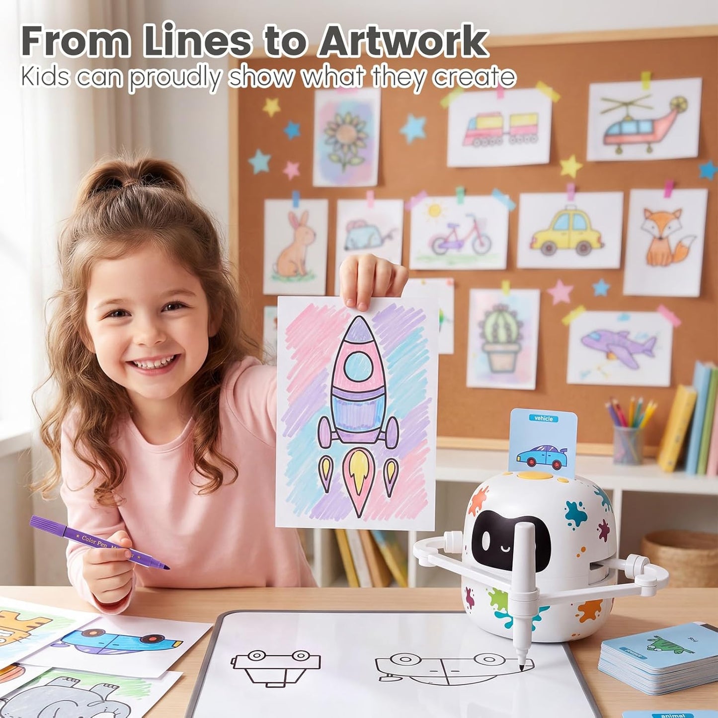 Mewaii Drawing Robot for Kids with 150 Cards & Erasable Board, Educational Drawing Machine with Voice Guidance Music 12 ColorPens Montessori Painting Learning Toys Birthday Gift for Boys Girls Age 5-8