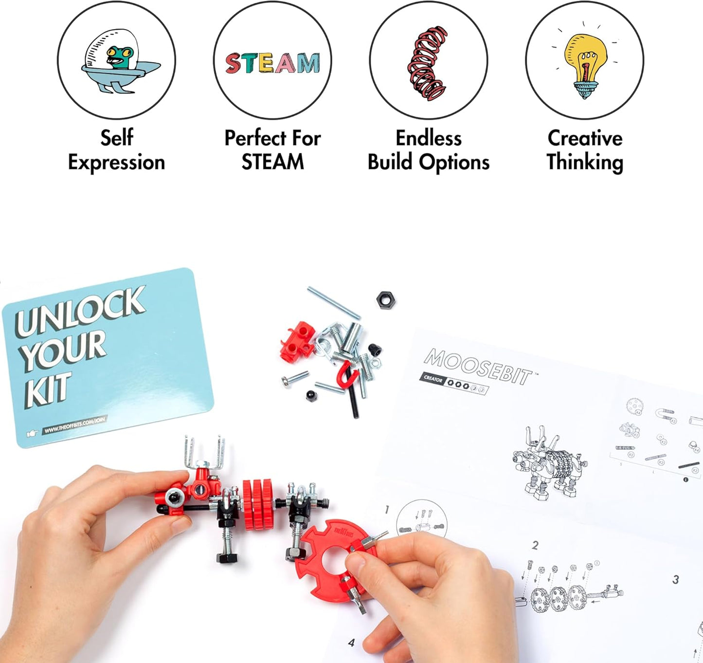 The Off Bits Erector Set: Animal Mini STEM Toys for Kids 6+, Toy Building Sets with Nuts & Bolts, STEM Building Toys Gifts for Boys and Girls (Blue Elephant)