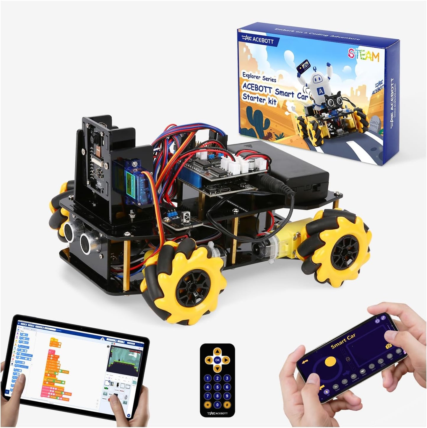 ACEBOTT Robot Kit, Robotics for Kids Ages 8-12 12-16, STEM Toys for Boys with Remote & App Control, Arduino & Scratch Compatible, Science Kits for Kids Age 8-12 12-16, for Boys & Girls(Yellow)