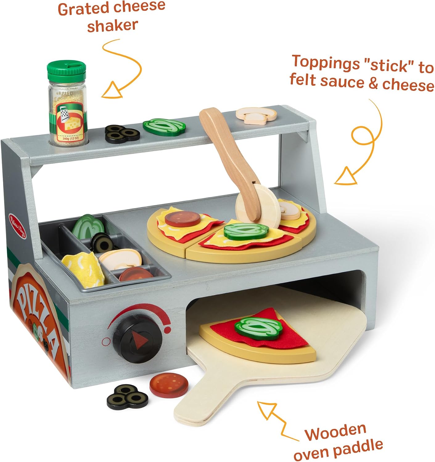 Melissa & Doug Top & Bake Wooden Pizza Counter, Kids Kitchen Playset with Play Food & Play Kitchen Accessories, Preschool Toys for Girls & Boys Ages 3+ - FSC Certified