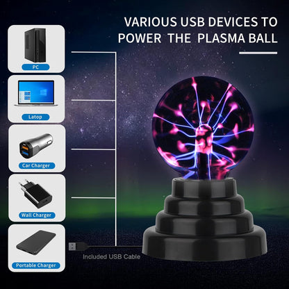 Gresus 3 Inch Battery or USB Powered Magic Plasma Ball Lamp - Touch Sensitive Interactive Plasma Lamp Nebula Sphere Globe, Science Educational Gift for Decorations/Parties/Bedroom
