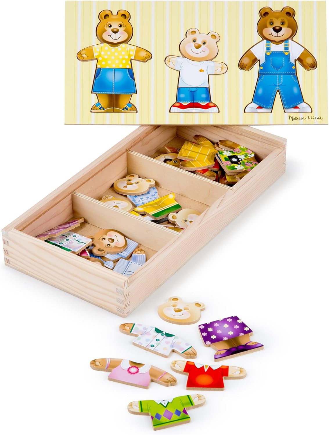 Melissa & Doug Wooden Bear Family Dress-Up Puzzle, 45 Pieces Mix and Match Outfits, Sorting & Matching Toy with Storage Case, Educational Puzzle for Toddlers Ages 3+