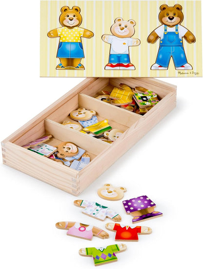 Melissa & Doug Wooden Bear Family Dress-Up Puzzle, 45 Pieces Mix and Match Outfits, Sorting & Matching Toy with Storage Case, Educational Puzzle for Toddlers Ages 3+