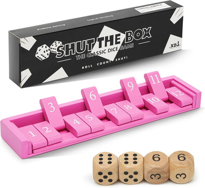 11'' Wooden Shut The Box Dice Game Travel Size Board Game 12 Numbers 2 Classic Dice & 2 Number Dice Storage Bag Instructions Math Learning Classroom Kids, Adults