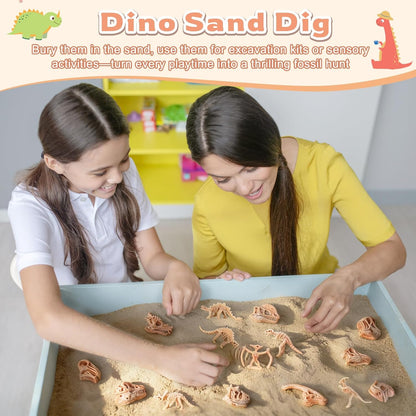 70PCS 3.7 Inch Dinosaur Bone for Sandbox Brown Dinosaur Fossil Skeleton Plastic Skull Dino Dig Toy Kit for Puzzle Game Sensory Bin Birthday Party Dino Scavenger Hunt Science Class Prize Cupcake