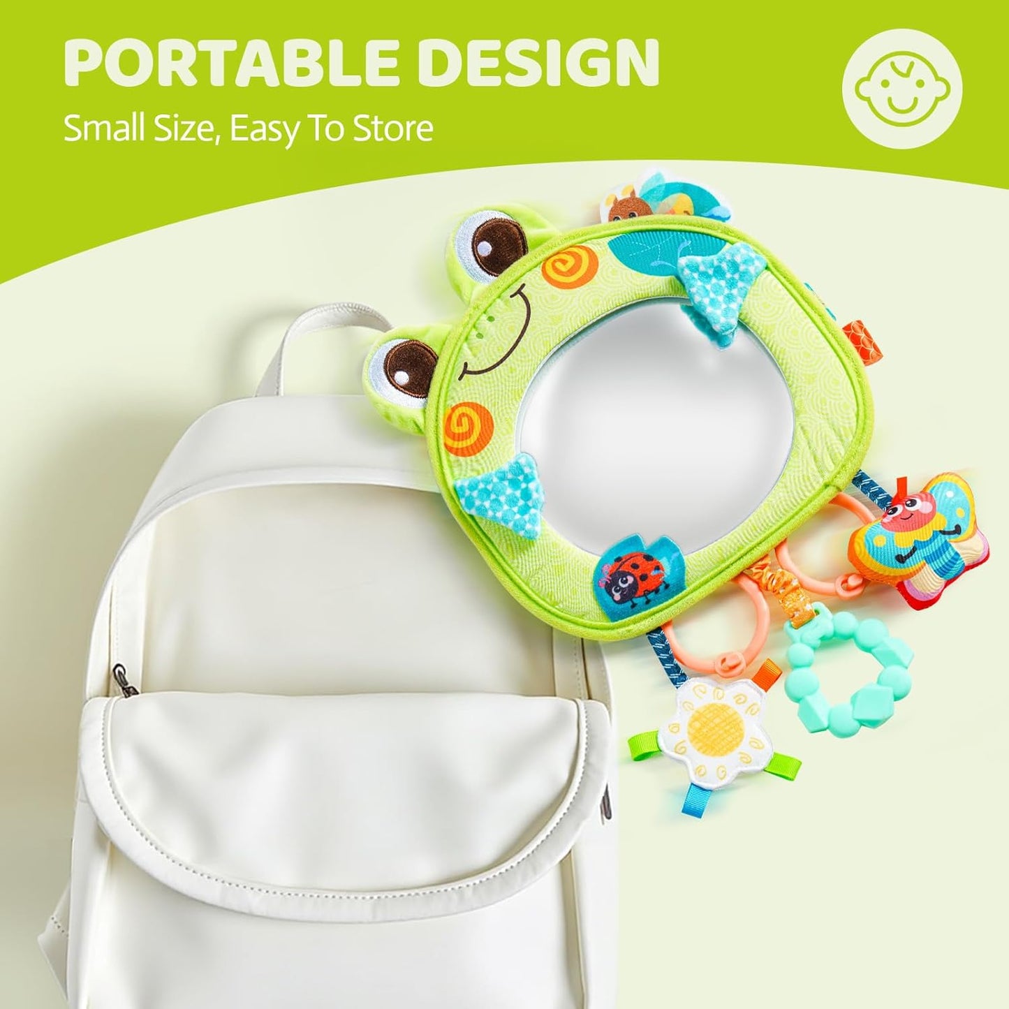 Jollybaby Car Seat Crib Stroller Play Gym Hanging Toy for Baby 0-3-6-12 Months, Tummy Time Mirror Toys Gifts for Newborn Infants, Carseat Travel Toy for Road Trip - Frog
