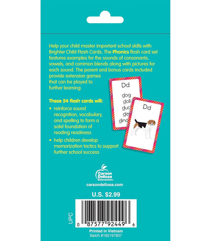 Carson Dellosa Phonics Flash Cards for Kids Ages 4-8, Sound Recognition Skills With Vowels, Consonants and Common Blends for Preschool, Kindergarten, 1st Grade, Phonics Game for Kids Ages 4+ (54 Cards)