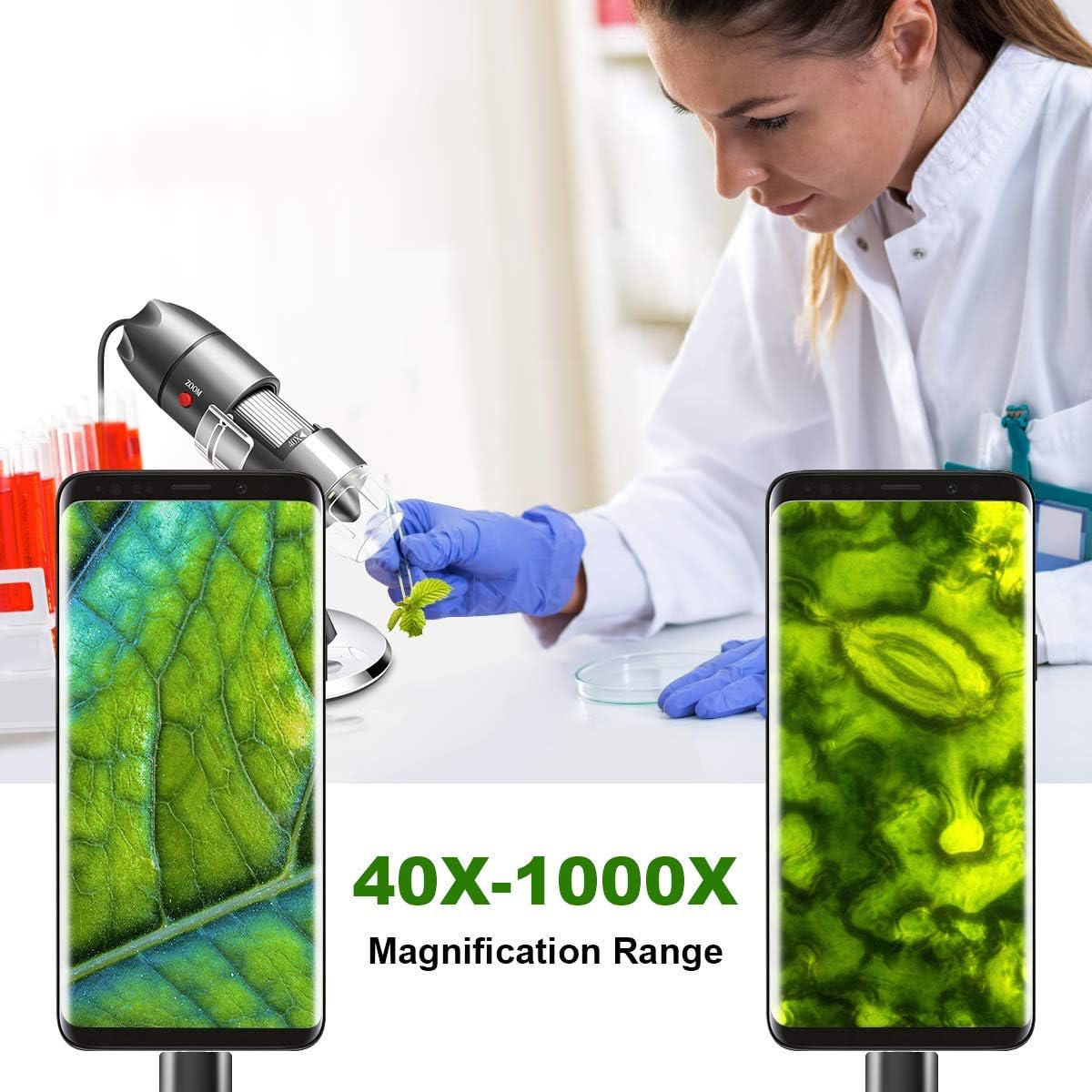 USB Microscope Camera with Stand & Carrying Case, Cainda Digital Microscope Compatible with Android Windows Linux Mac, Portable Magnifier Camera for Kids Students Adults(Not for iPhone/iPad)