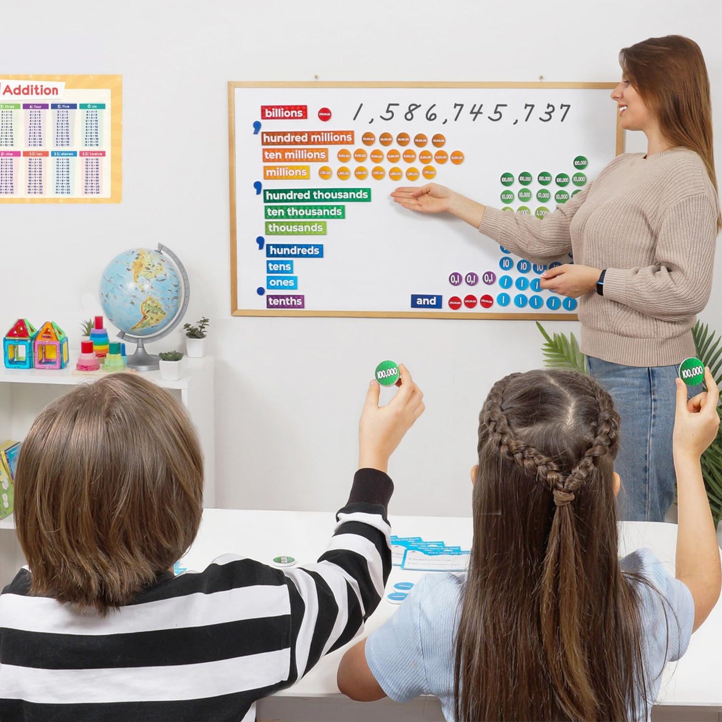 Simply Magic Magnetic Place Value & Discs Set & Jumbo Magnetic Base Ten Blocks for Math