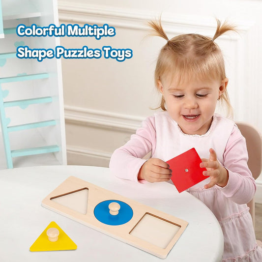 Adena Montessori Wooden Puzzles for Toddlers 1-2, 12 Piece Shape Peg Board with Knobs Educational Learning Toys for 1-2 Year Old Natural Wood Shape Sorter for Babies Durable Montessori Toys