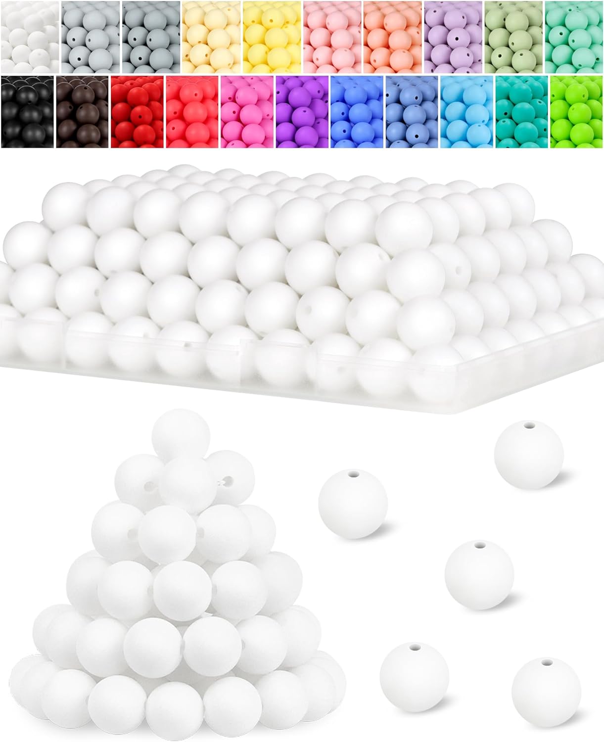 120PCS FIVEIZERO Silicone Beads for Keychain Making, 15mm Glacier Gray Round Silicone Rubber Focal Beads Bulk for DIY Crafts, Bracelets, Necklaces, and Pens