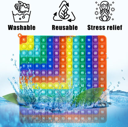 PETBSNVB Multiplication 12x12, Addition 1-12, Math Fidget Popper, Learn Multiplication, Addition with Pop Fidget Toy, Learning Tools for Students and Children, Bubble Sensory Rainbow (Rainbow-Red)