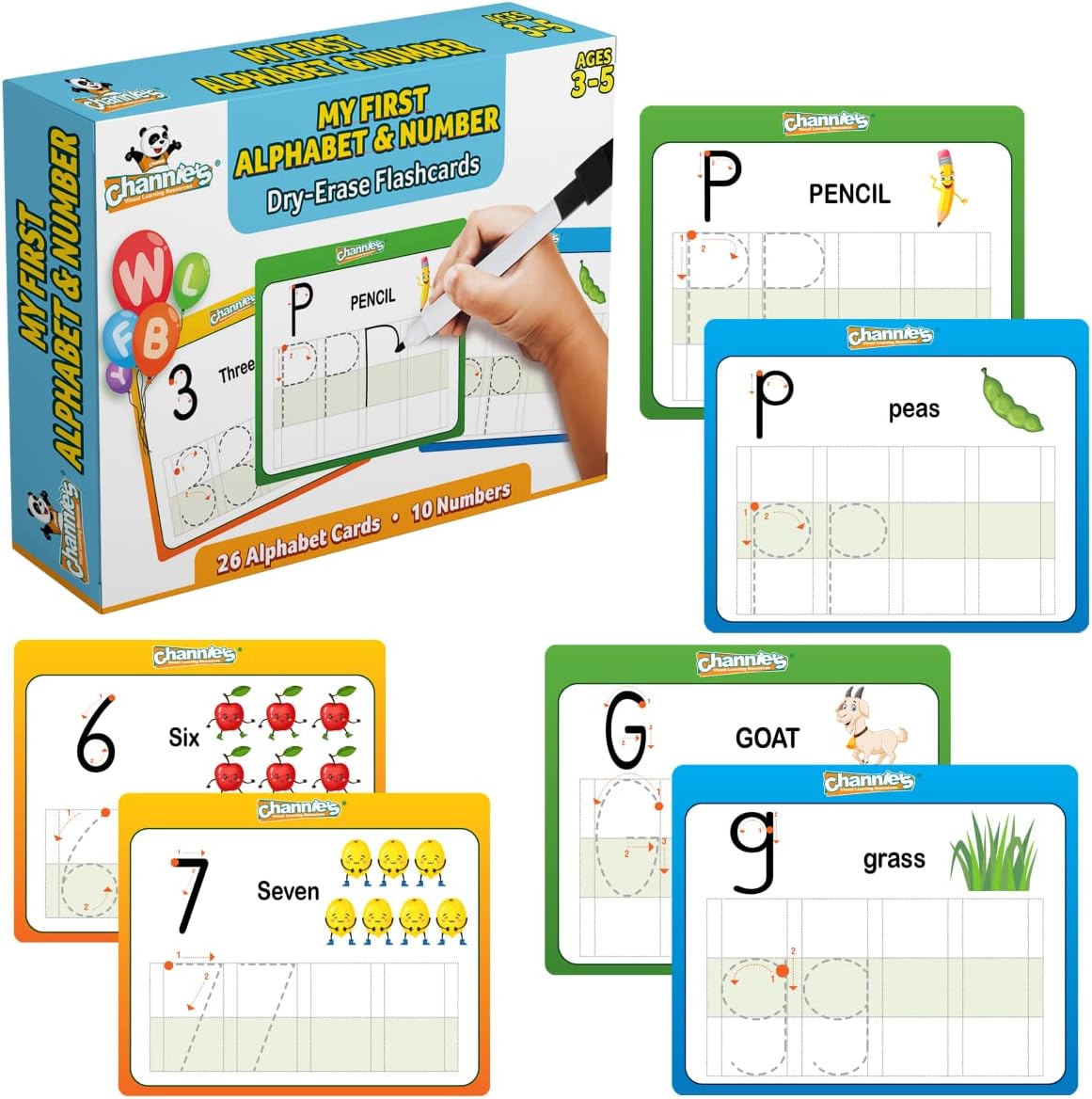 Dry Erase Number & Alphabet Flashcards for Kids Ages 3-5, 10 Numbers & 26 Visual ABC Flash Cards, Homeschool Learning Supplies, Summer School & After School Teaching Supplies for Handwriting Practice