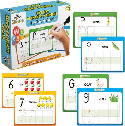 Dry Erase Number & Alphabet Flashcards for Kids Ages 3-5, 10 Numbers & 26 Visual ABC Flash Cards, Homeschool Learning Supplies, Summer School & After School Teaching Supplies for Handwriting Practice