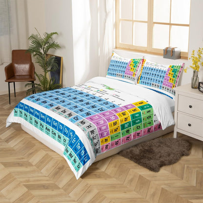 Feelyou Periodic Table of Elements Duvet Cover Educational Bedding Set for Kids Boys Girls Teens Study Comforter Cover Chemistry Bedspread Cover 2Pcs Zipper Twin Size (No Comforter)