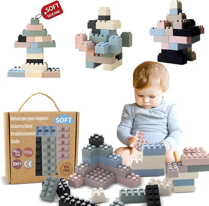 Soft Building Blocks for Toddlers, Large Building Blocks Stacking Blocks for Babies 6 Months and Up Stem Toddler Gifts, Teething Toys, 40 PCS
