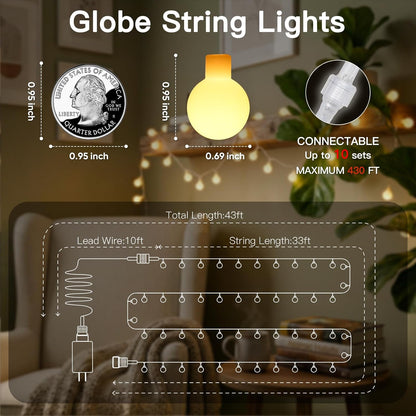 suddus String Lights for Bedroom, 66ft 200 Led Connectable Globe String Lights Indoor, Hanging Fairy Lights Plug in with Remote for Kids Room Dorm Classroom Outdoor Christmas Tree Decor, Warm White