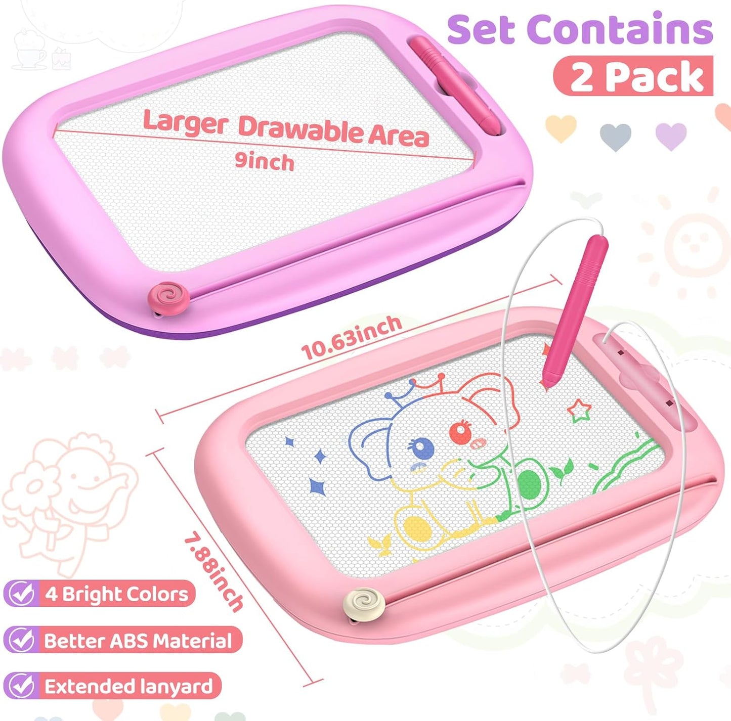 2 Pack Magnetic Drawing Board, Toddlers Toys Ages 1-2 & 2-3, Learning and Educational Writing Painting Doodle Pad for Toddlers for 1 2 3 Year Old, Ideal Christmas Birthday Gifts for Kids Boys Girls