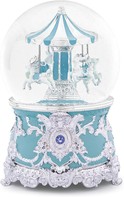 Carousel Music Box Gold & Ivory Christmas Snow Globes, 8.3" Rotate Carousel Snow Globe for Kids & Adults, Classic Wind up Musical Snow Globe Birthday Gifts for Women Girls, Carousel Horse Home Decor
