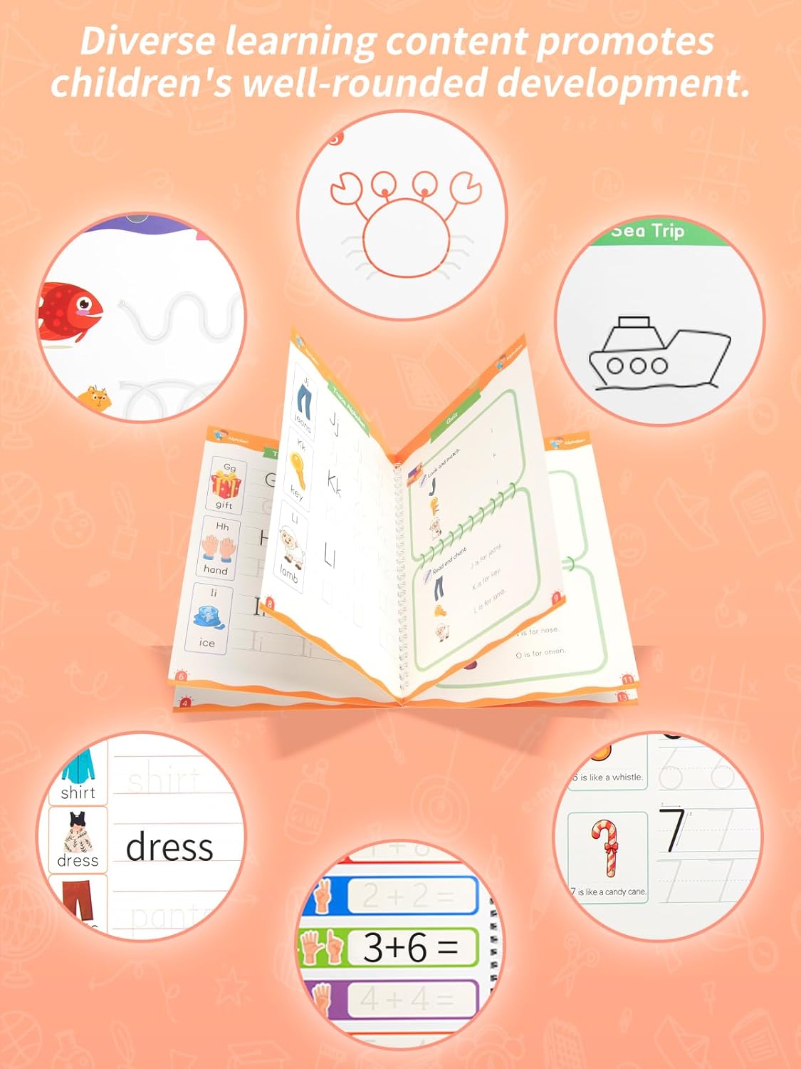 Magic Grooved Writing Practice for Kids Ages 3-8, Reusable Handwriting Workbooks for Preschool Learning, Letters Numbers Math & Drawing Tracing Books with Disappearing Ink Pens, Educational Gift
