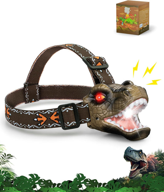 LED Dinosaur Headlamp for Kids, Children's Toy Flashlight T-Rex Dinosaur Toys for Age 3 4 5 6 7 8 9 Years Old Kids, Camping Hiking Gear for Boys Girls