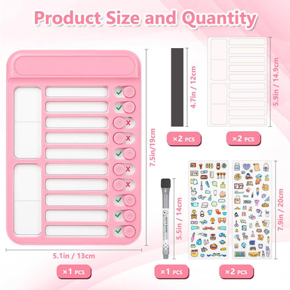 Audab Dry Erase Chore Chart for Kids, Magnetic Checklist Board, My Chores Slider Chart to Do List Board, Routine Reward Chart Schedule Board Task Tracker for Home Refrigerator, Wall, Desk (Pink)